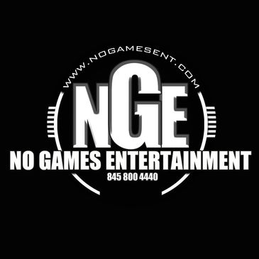 Logo of No Games Entertainment with website and phone number.