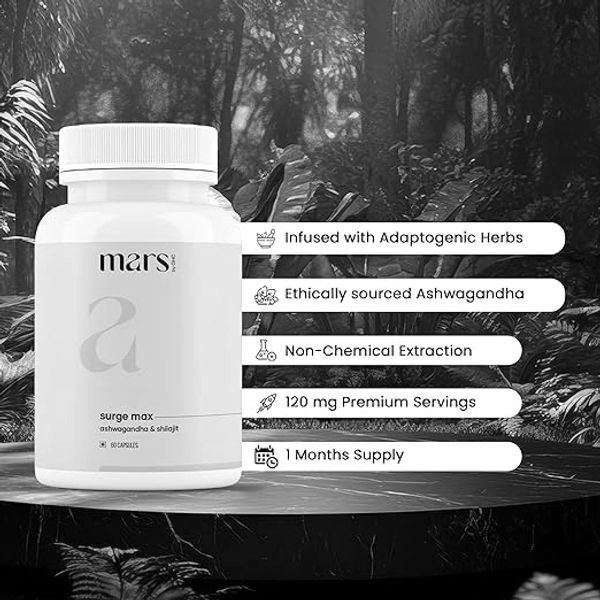 Mars Surgemax Natural Capsules with Shilajit & Safed Musli | Supports Energy, Strength & Immunity | 