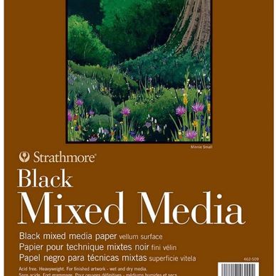 Strathmore 400 Series Mixed Media pad, Gluebound, 184lb Paper, Black, 9x12 inches, 15 Sheets