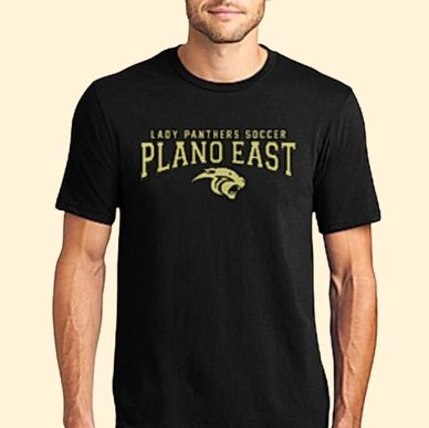 Black t-shirt with Plano East Lady Panthers Soccer logo.