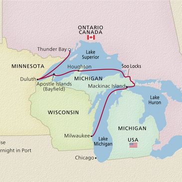 Viking Octantis - Undiscovered Great Lakes - Lake Superior Cruise itinerary map
