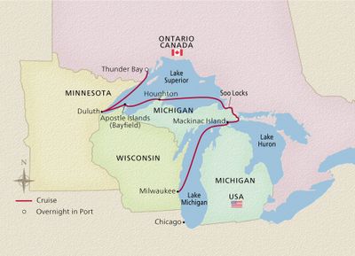 Viking Octantis - Undiscovered Great Lakes 
Lake Superior Cruise itinerary map
