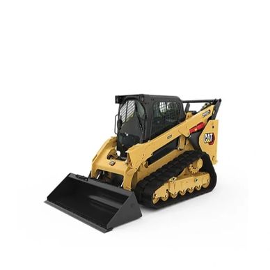 Yellow compact track loader with a black bucket.