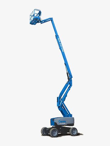 A blue Genie articulated boom lift.