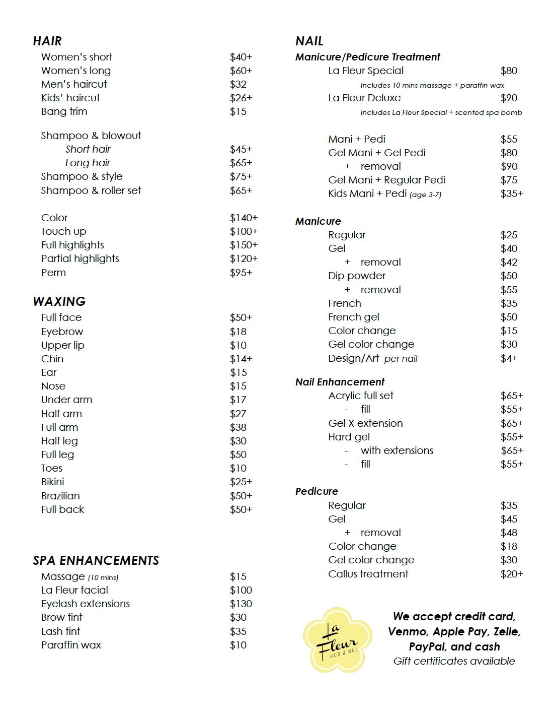 PRICE MENU