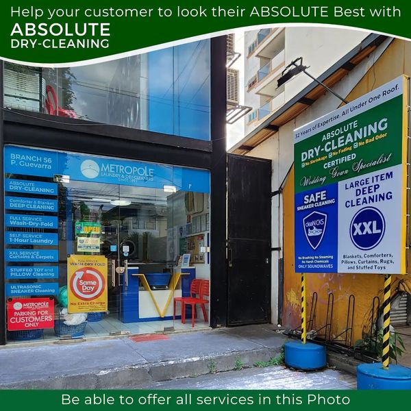 ABSOLUTE partner branch offering dry-cleaning, CleaNICKS sneaker cleaning, large item deep cleaning,