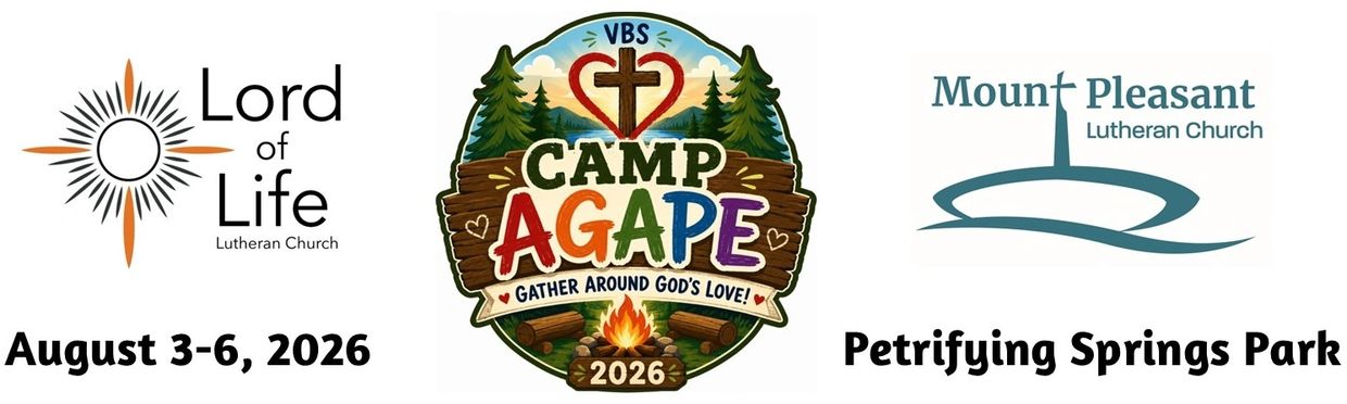 VBS Camp Agape event, August 3-6, 2026.