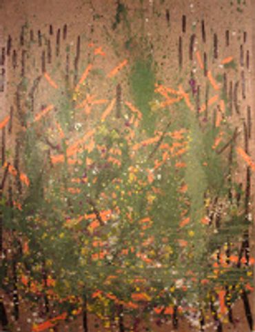 green trees mudslide environmental disaster conceptual abstract painting canvas very large gallery