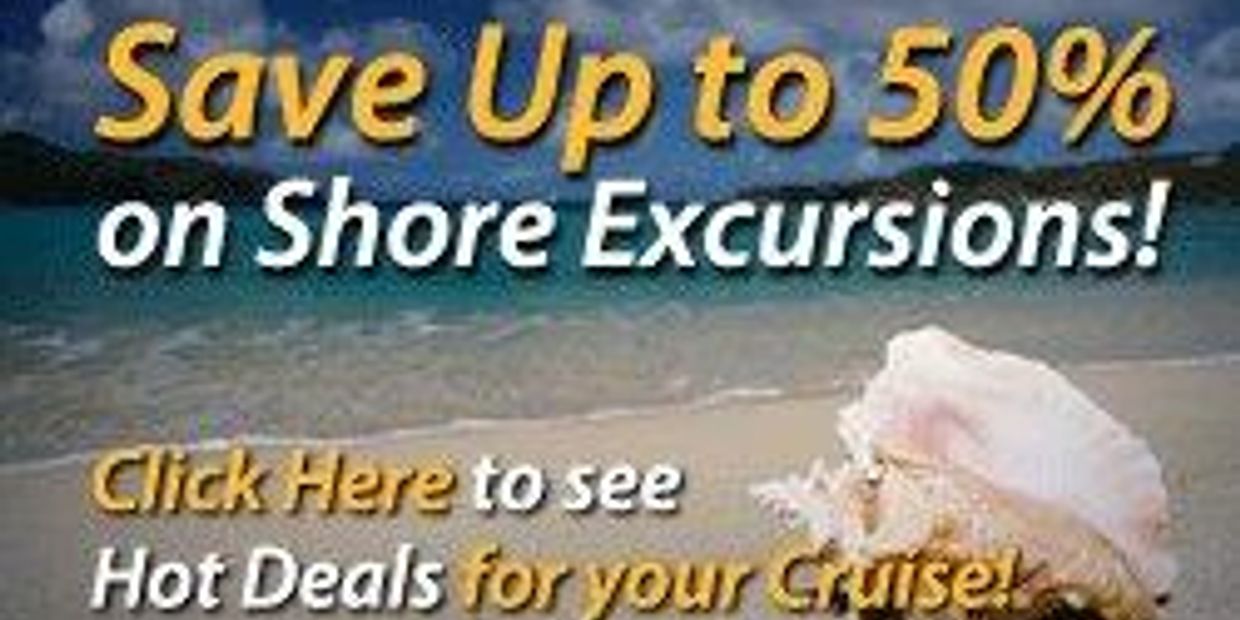 Save up to 50% on shore excursions for cruises.