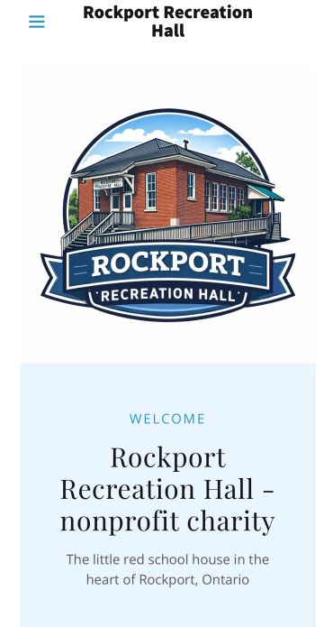 Logo of Rockport Recreation Hall featuring a red schoolhouse building.