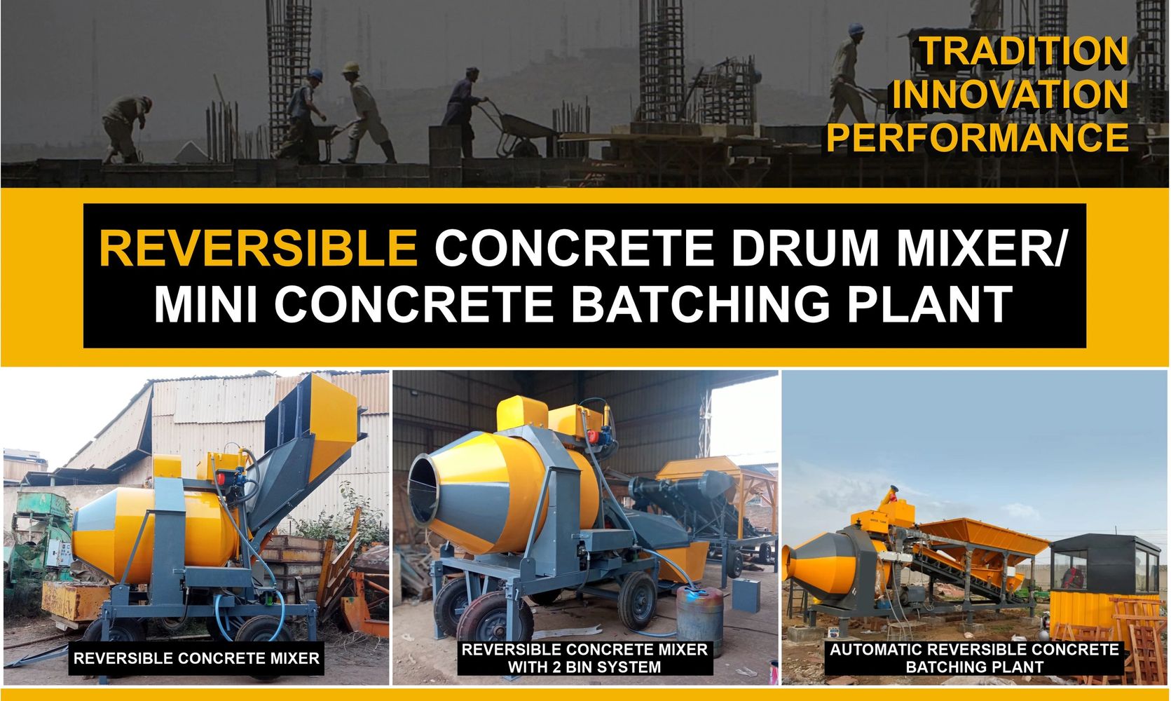 Manufacturer , Supplier and Exporter Reversible Concrete Drum Mixer , Mini  Mobile Batching Plant and Concrete Batching Plant - Reversible Concrete  Mixer | Automatic Reversible Concrete Batching Plant
