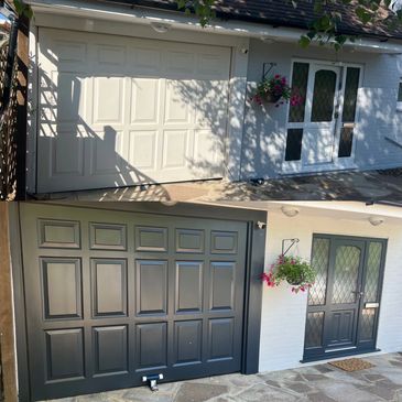 Front door and garage combo spray finished in Selemix Direct 2k - Anthracite Grey