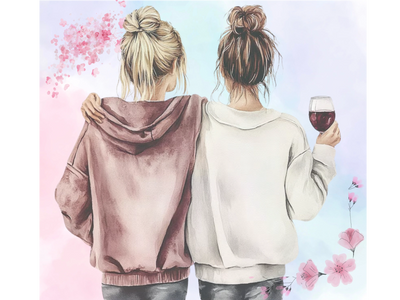 two best friends drinking wine