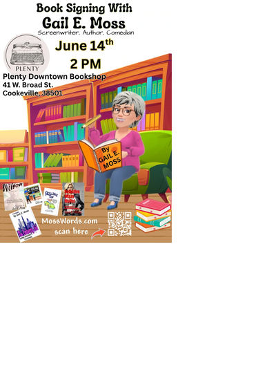 gail e moss at plenty downtown bookshop signing her books. 