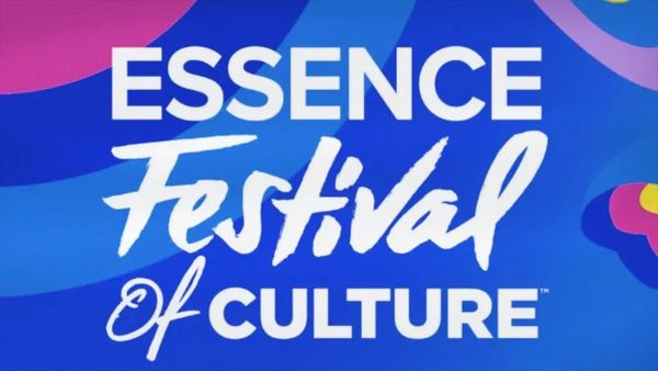 Essence Festival of Culture logo on blue background.