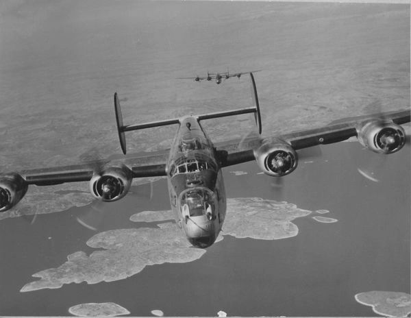 B-25 Mitchell bomber in flight.
