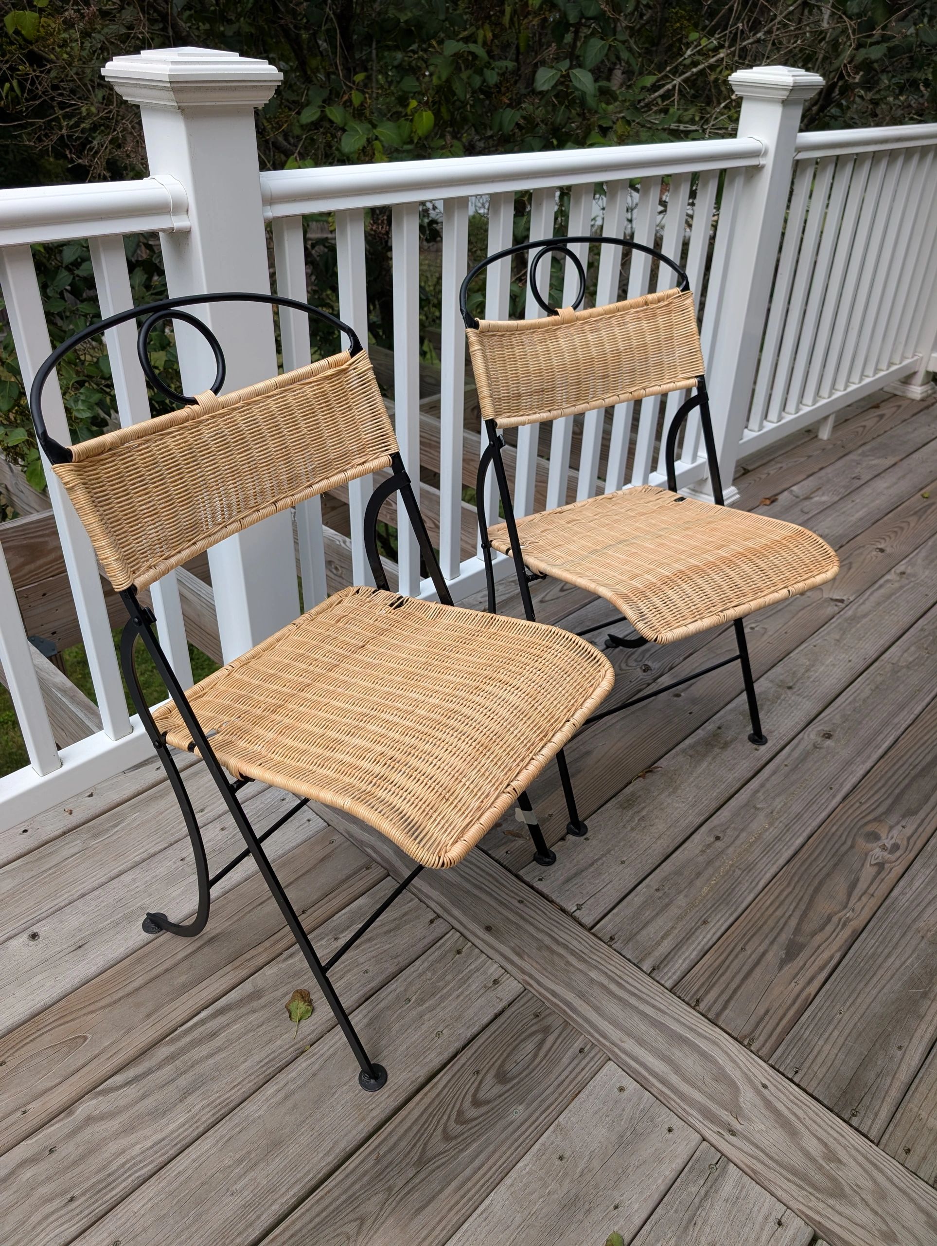 Wicker work on MCM folding cafe chairs