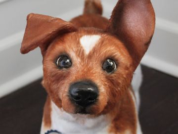 a cheerful realistic dog prop art doll pet replica by Brittany Freeman