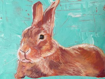 a painting of an orange rabbit by Brittany Freeman