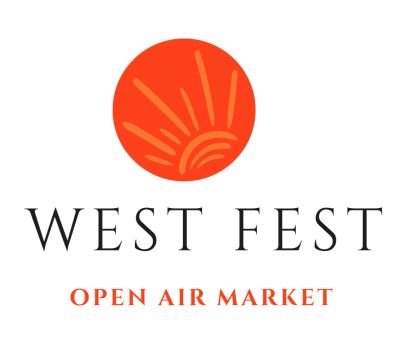 West Fest Open Air Market logo with orange sun design.