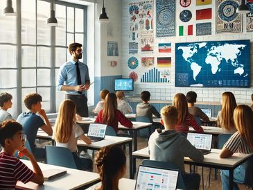 A teacher teaching in an international school classroom