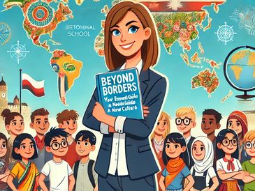 A teacher holding a guide Beyond Borders in front of a multicultural group of students