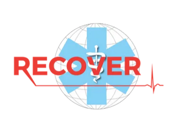 Medical recovery logo with a red heartbeat line and caduceus symbol.