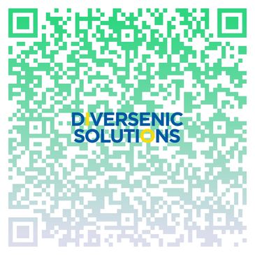 Colorful QR code with the text 'Diversenic Solutions' in the center.