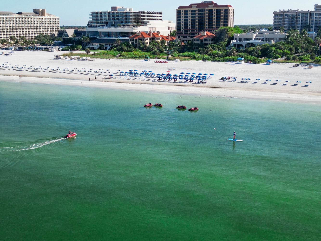Aerial view of the Marco Island, FL beachfront. 