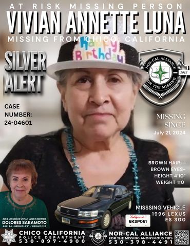 Missing Person Dolores Sakamoto and Vivian Luna. Silver Alert Feather Alert