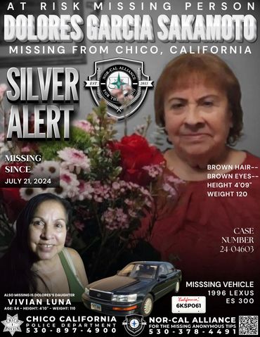 Missing Person Dolores Sakamoto and Vivian Luna. Silver Alert Feather Alert