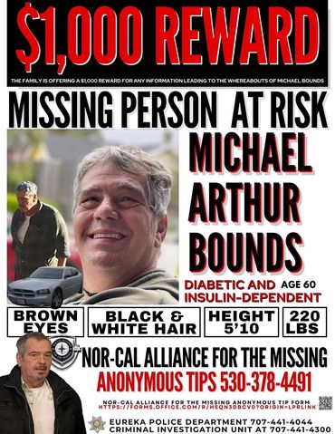 Missing Person Flyer for Michael Bounds of Eureka California