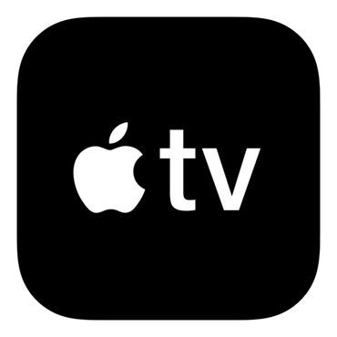 Apple TV logo in black and white.