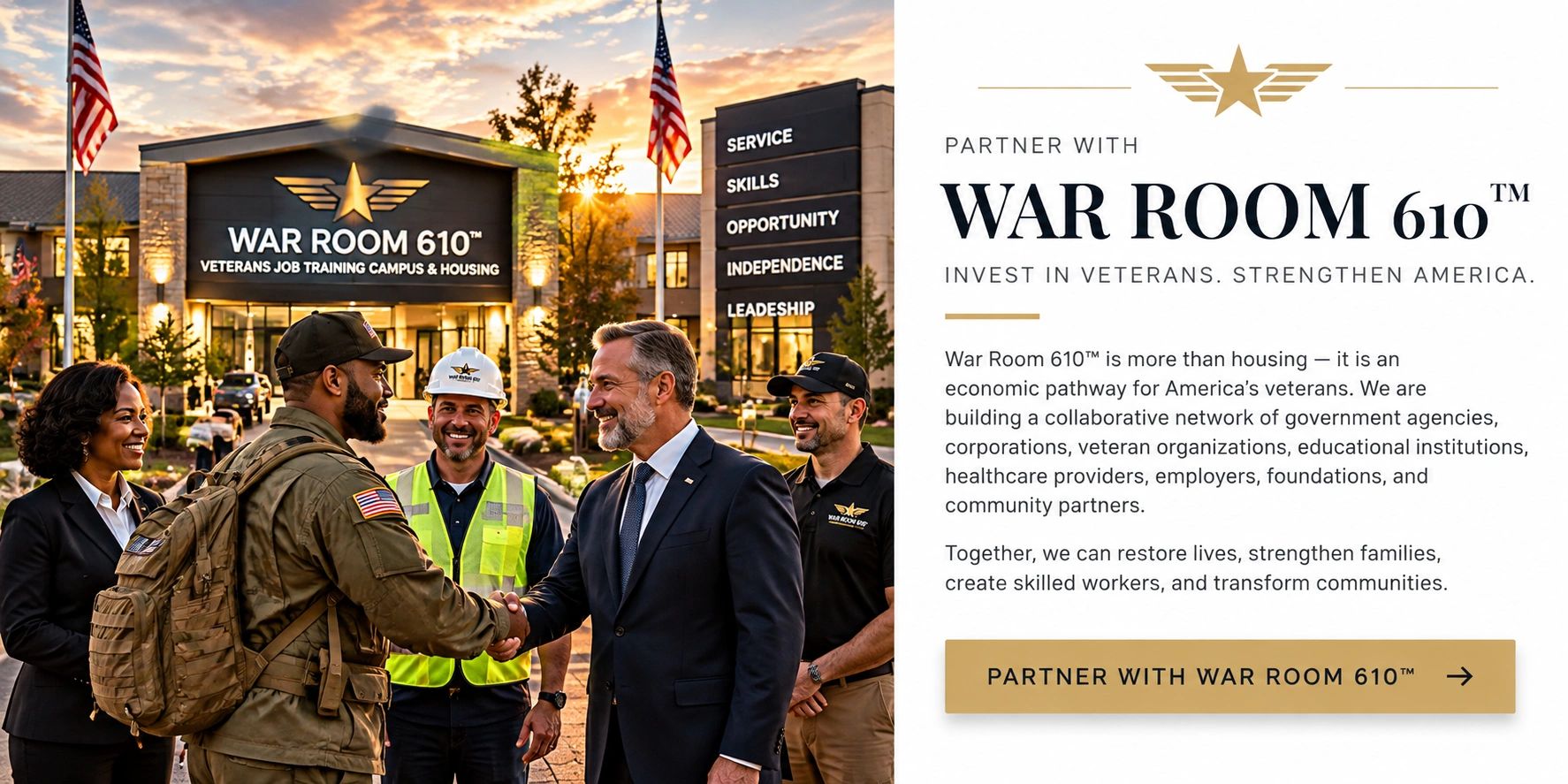 Veterans partnership promoting job training and housing.