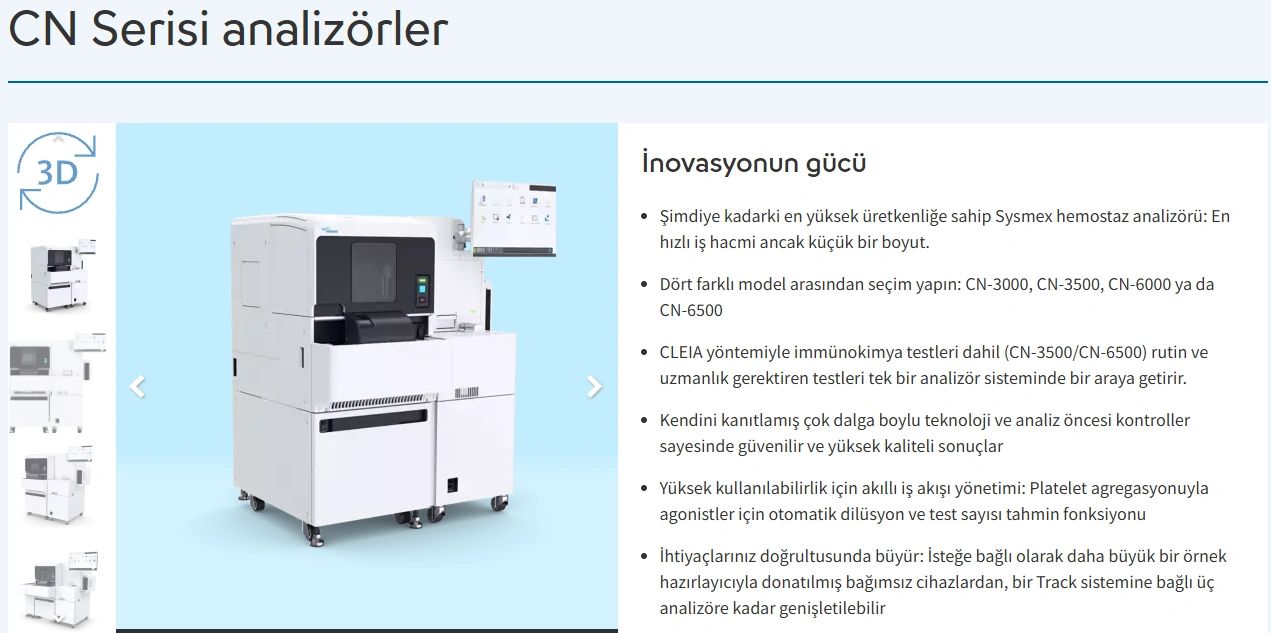 Sysmex CN Serisi analizör cihazı ve inovasyon özellikleri.