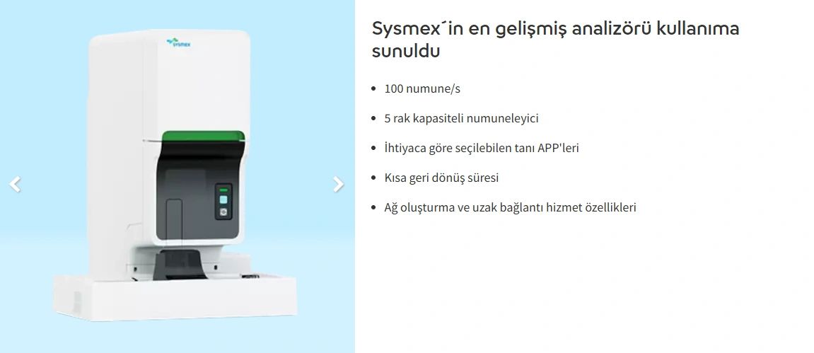 Sysmex analizörü ve özellikleri listesi.