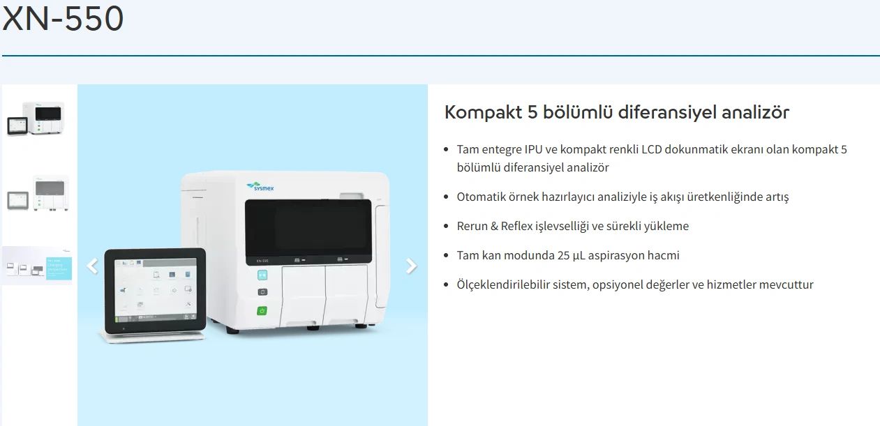 XN-550 kompakt 5 bölümlü diferansiyel analizör cihazı.