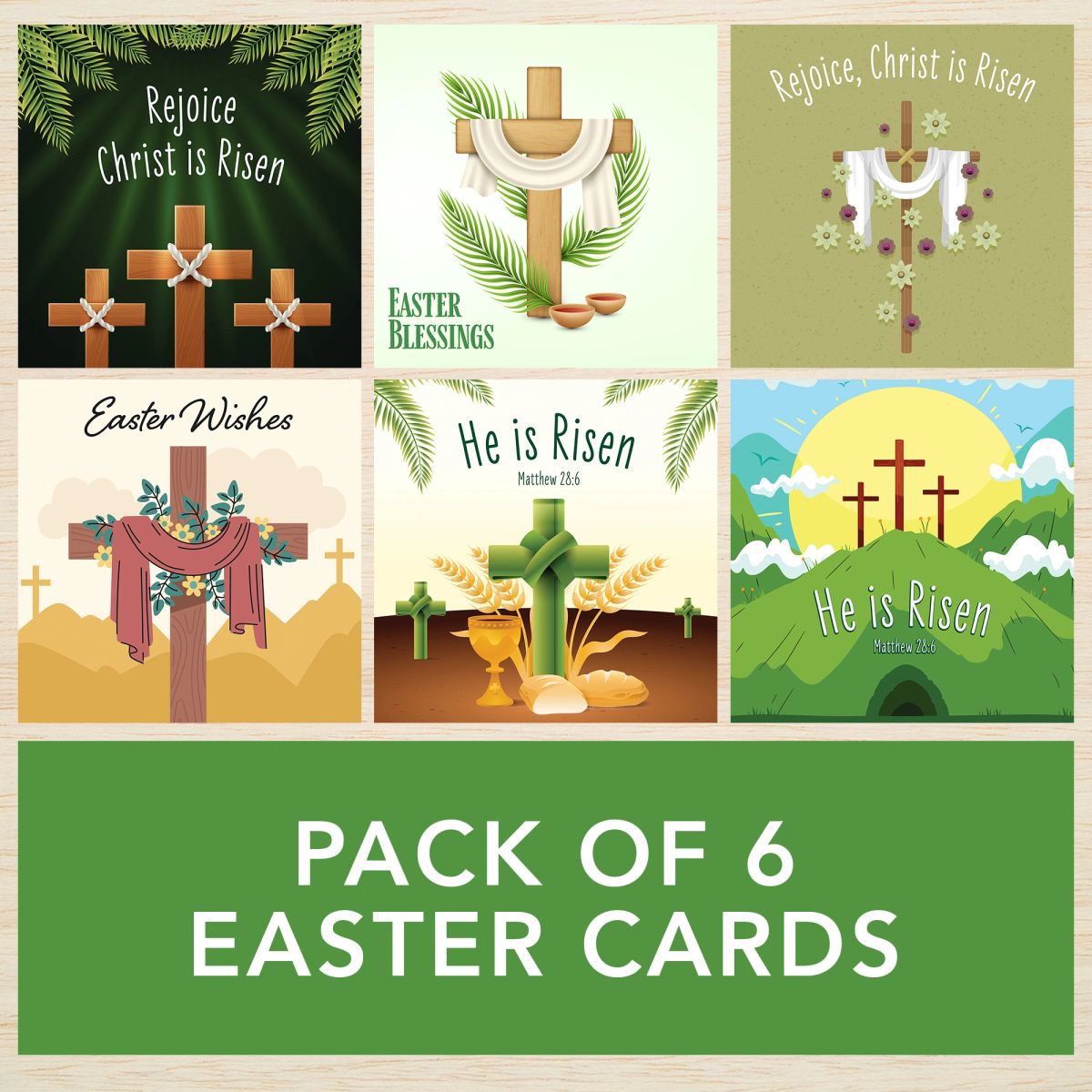 Religious Easter Cards Mixed Pack 6 Christian Cards He is Risen Jesus ...