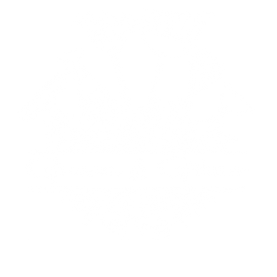 Logo featuring floral design and text in a circular arrangement.