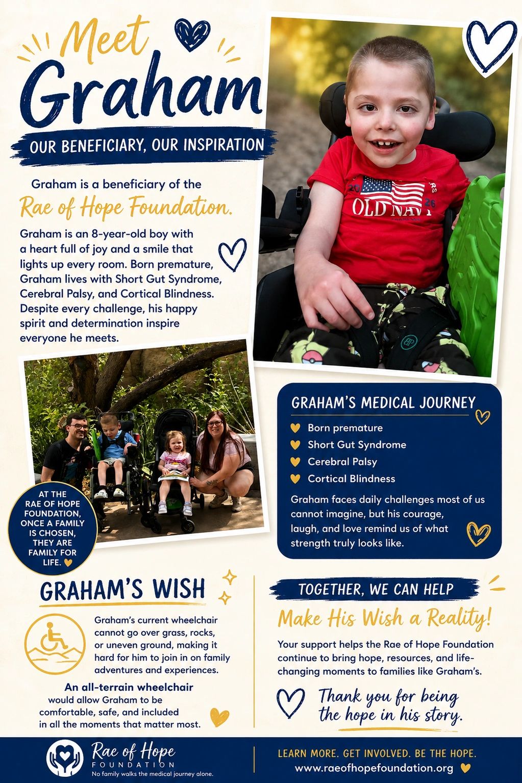 Graham, an 8-year-old boy with multiple conditions, inspires through Rae of Hope Foundation.