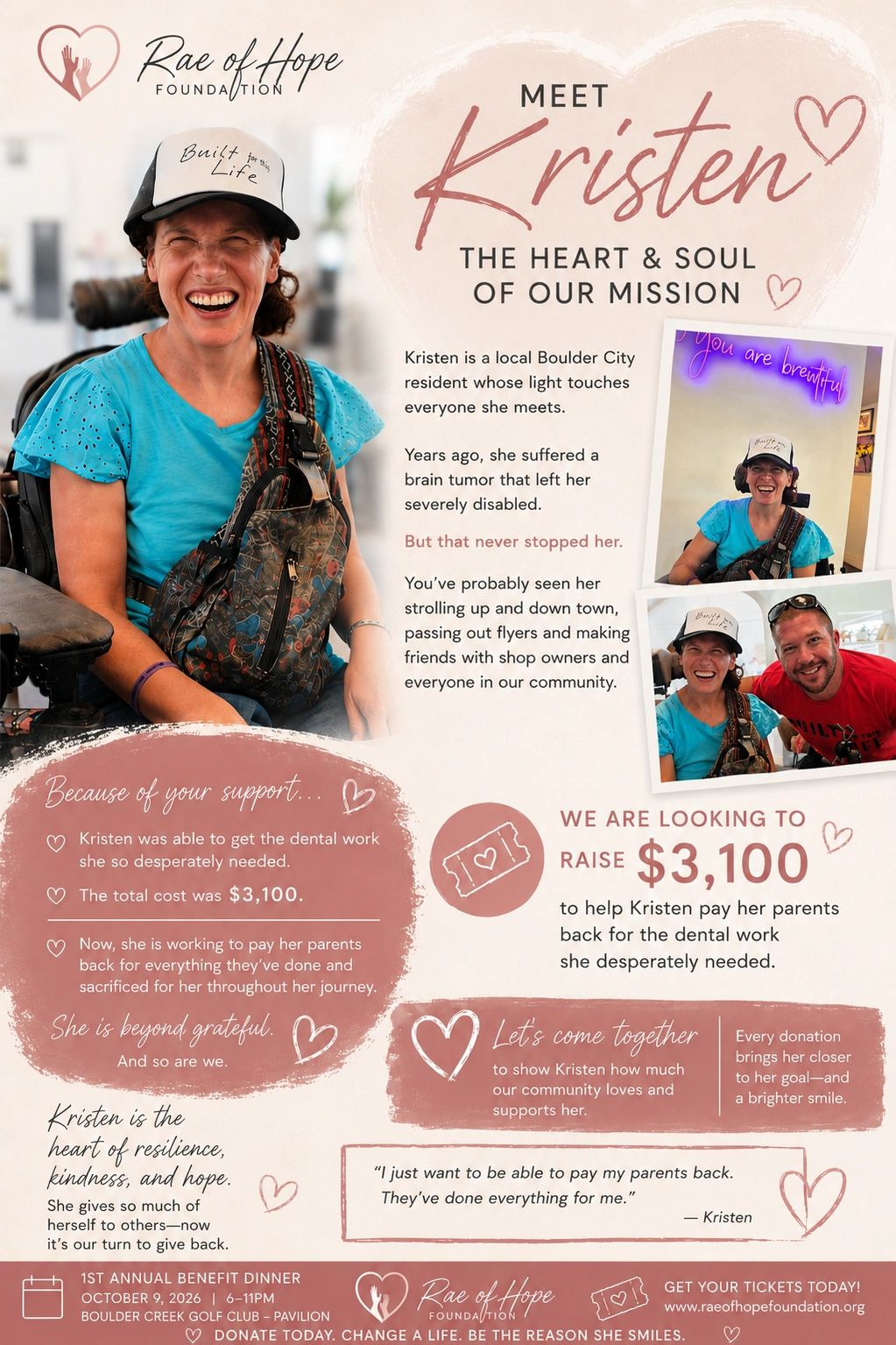 Fundraiser poster for Kristen by Rae of Hope Foundation.
