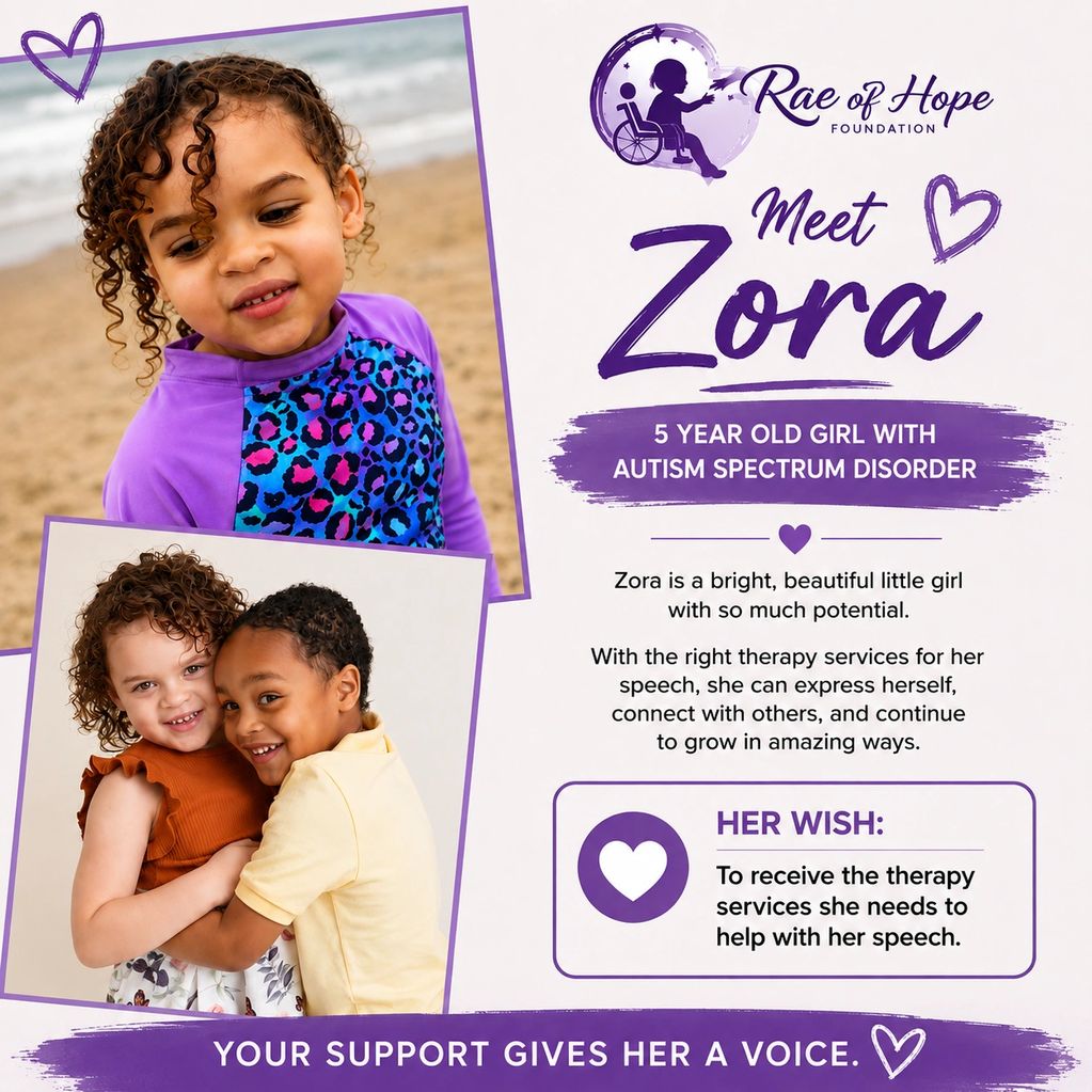 Meet Zora, a 5-year-old girl with autism spectrum disorder wishing for speech therapy.