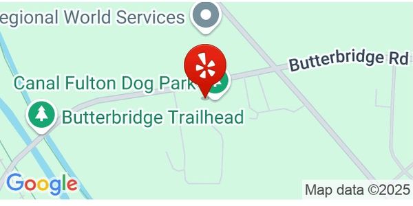 Map showing Canal Fulton Dog Park and Butterbridge Trailhead.