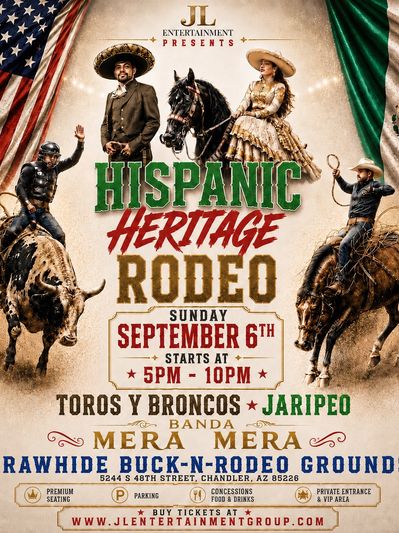 Poster for Hispanic Heritage Rodeo event on September 6th.