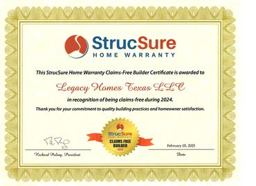 Our 15th year of achieving StrucSure's Claims-Free Builder Status.