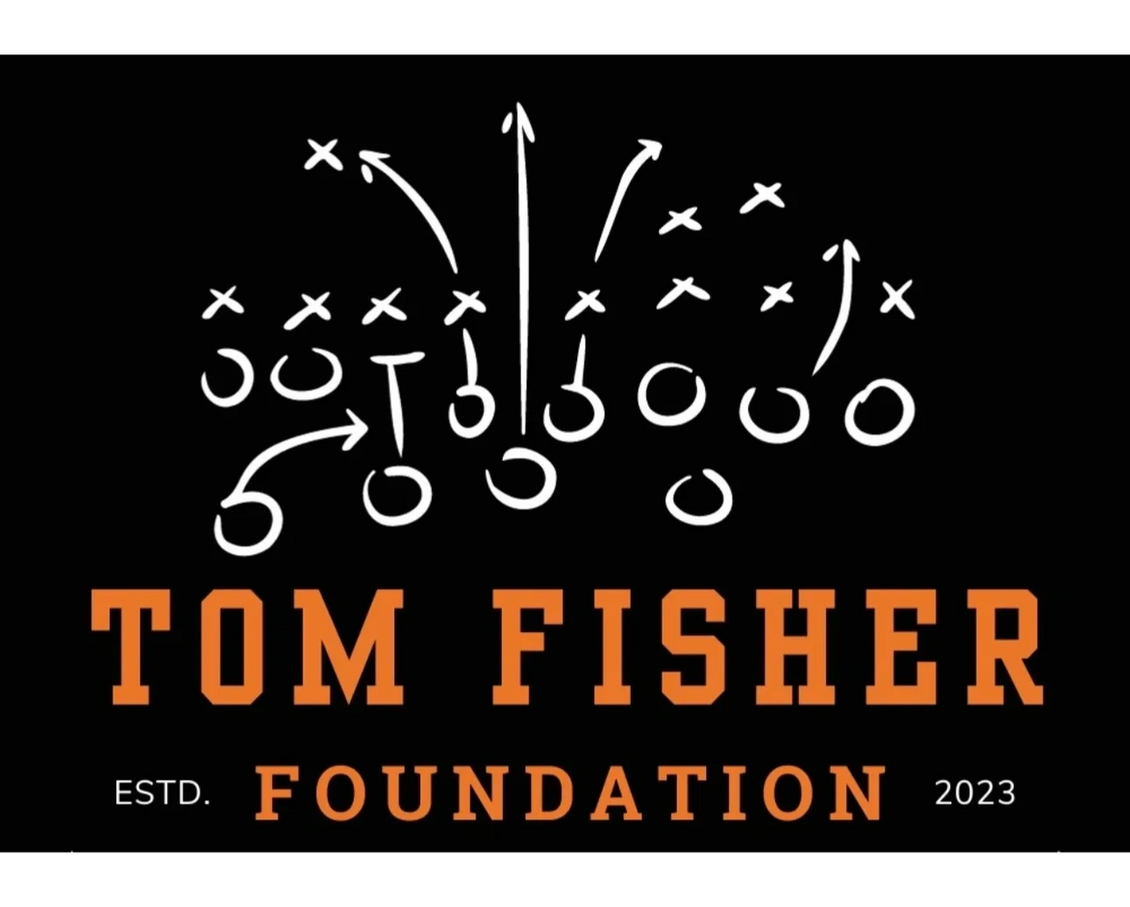 Logo of Tom Fisher Foundation with football play diagram and bold text.