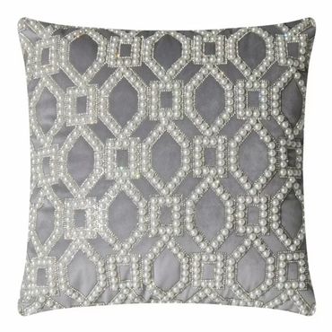 Elegant Pearl Lattice Pillow with faux pearls and rhinestones on soft velvet. Available in 16" and 2