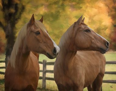 Horses painted in fall foliage. 