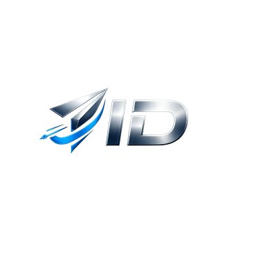 Shiny metallic logo with a paper airplane and the letters 'ID'.