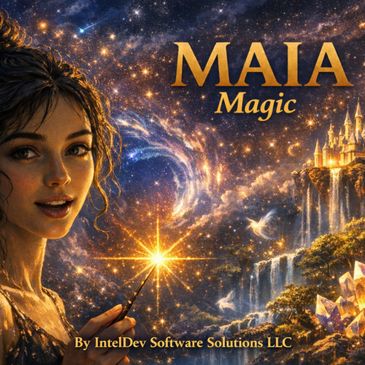 Fantasy-themed cover art for MAIA Magic by IntelDev Software Solutions.